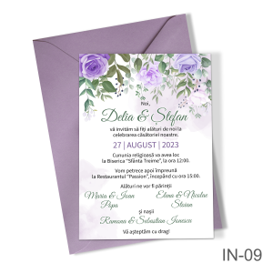Invitatii nunta simple cu decoratiuni florale - IN-09