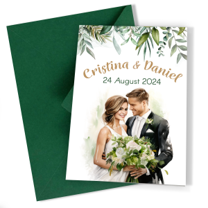 Invitatii nunta clasice cu plic Verde Padure - Mire si mireasa - INC-02