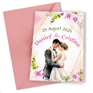 Invitatii nunta clasice cu plic Roz - Mire si mireasa - INC-03