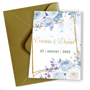 Invitatii nunta clasice cu plic Auriu - Decoratiuni florale - INC-36