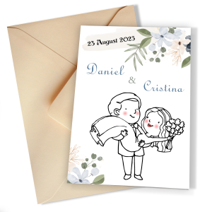 Invitatii nunta haioase cu plic Ivoire - Mire si mireasa - INC-42